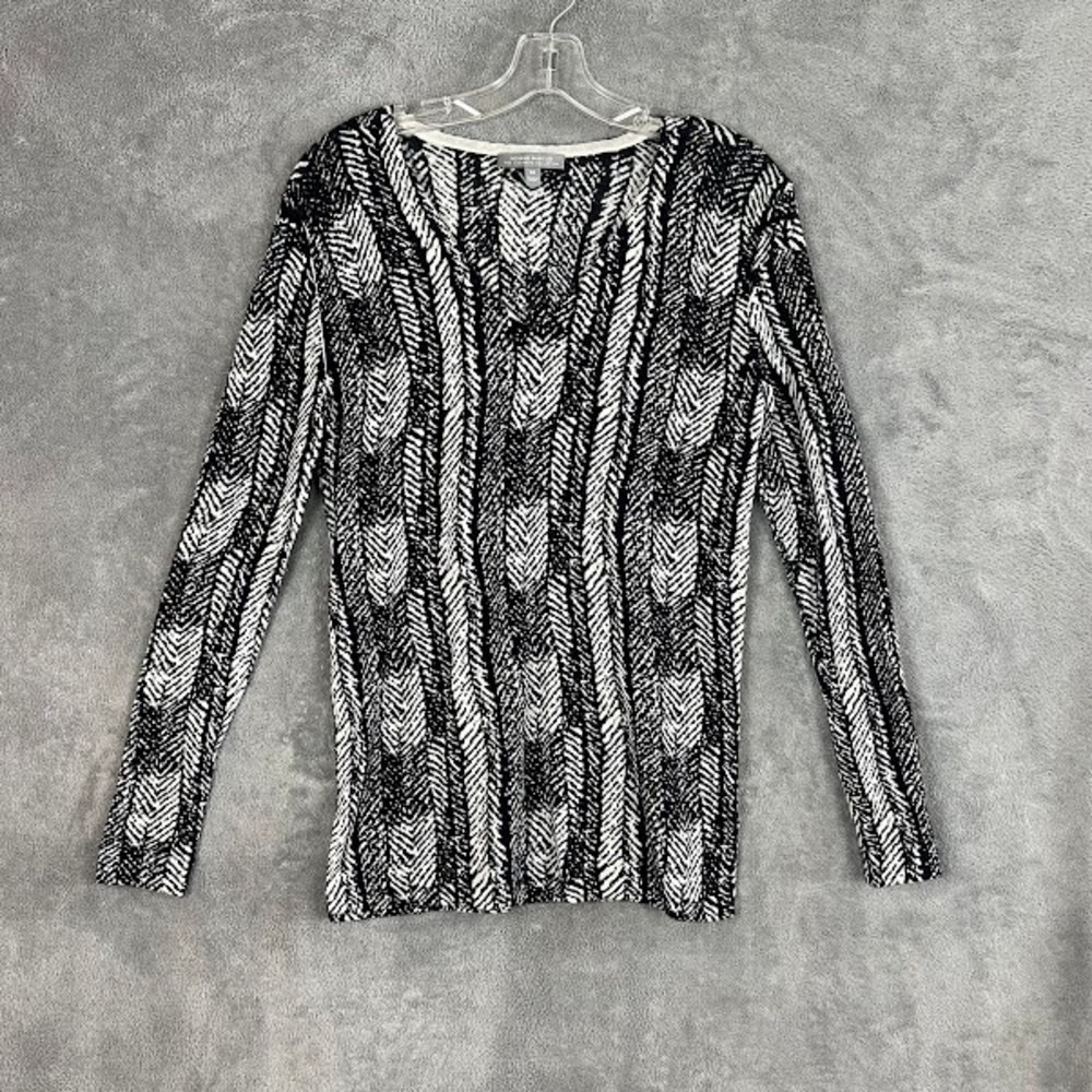 Neiman Marcus 100% Cashmere V Neck Sweater Womens XS Abstract Pattern Luxe